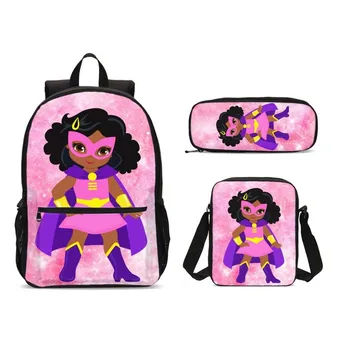 

3Pcs/Set Portfolio School Bags For Girls Cool Cartoon Cloak Mask Girl 3D Printing Backpacks Teenage Kids Bookbag Mochila Escolar
