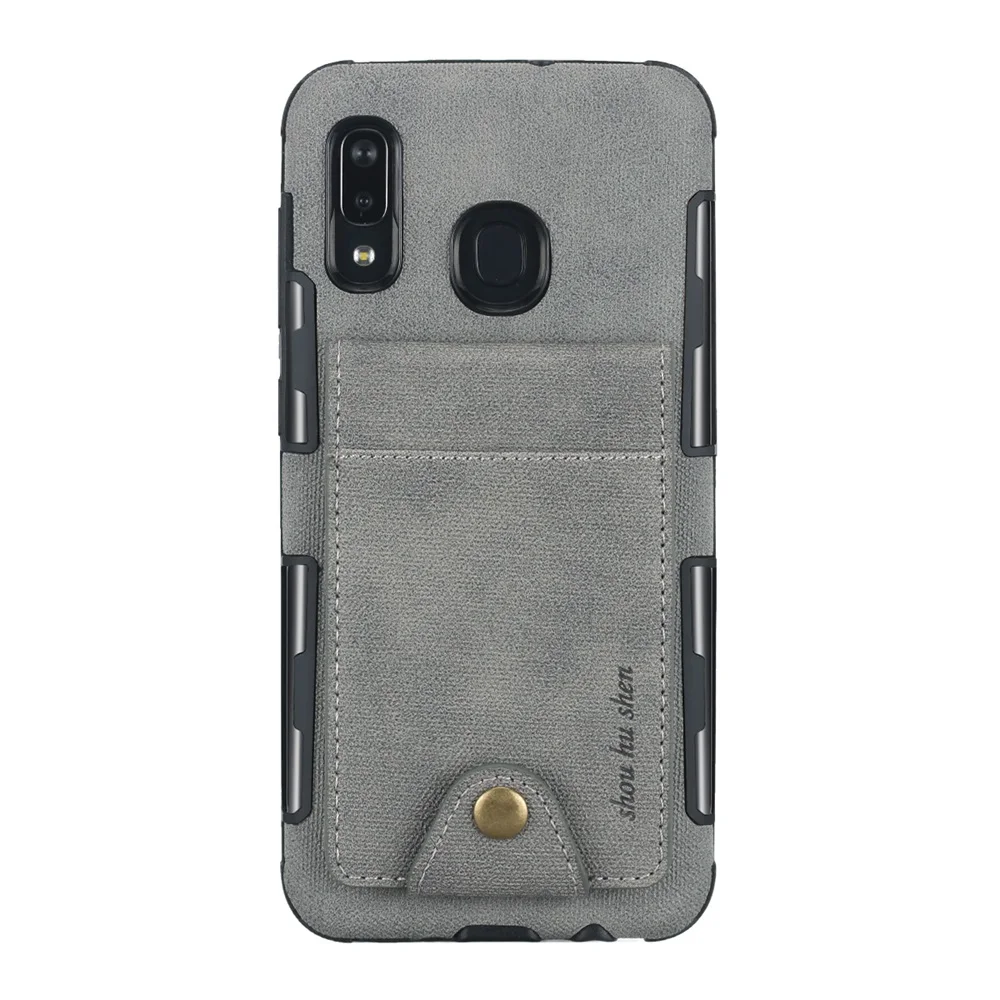 Серый A505 холст противоударный чехол для samsung m10 m20 m30 A10 A20 A30 A50 A70 держатель для карт Бумажник Флип силиконовый чехол с пряжкой Funda - Цвет: Серый