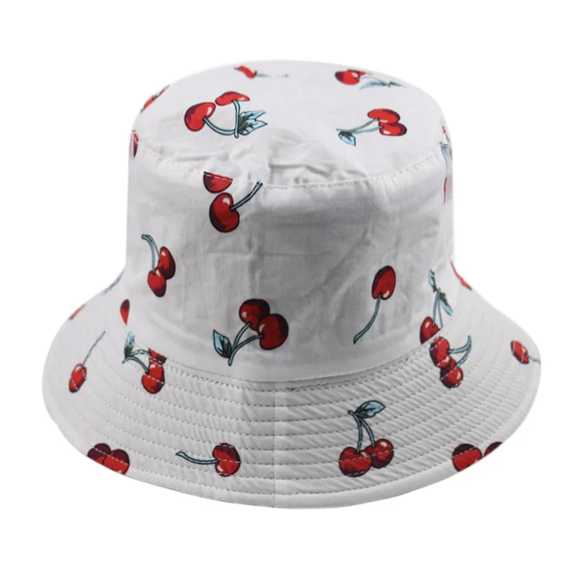 Cherry Print Fisherman Caps Hats Women 