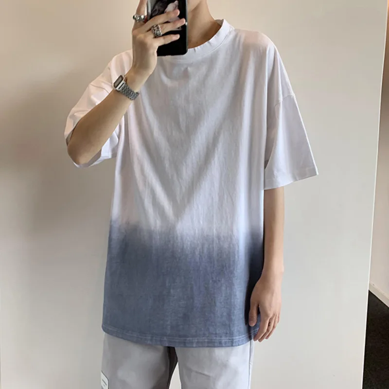 Summer Dress New Style Small Fresh Gradient Tie-dyed Short-sleeved T-shirt with Loose Personality Short-sleeved T-shirt for Men