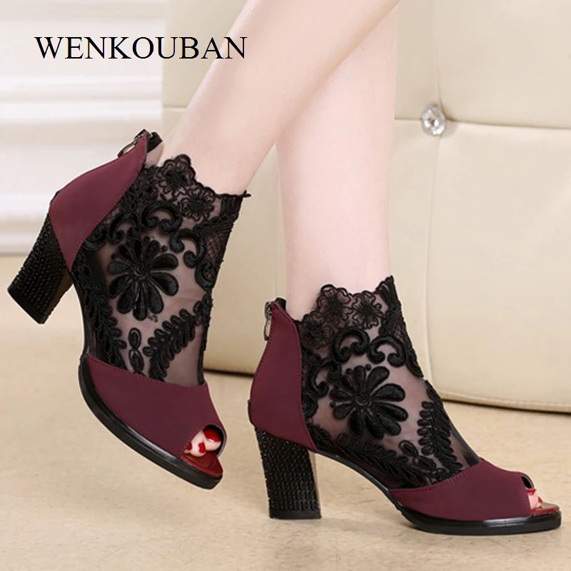 

Summer Mesh Peep Toe Sandals Women Sexy heels Ladies Wedge Sandals Fashion Platform Shoes Black Sandalia Feminina Plus Size 43