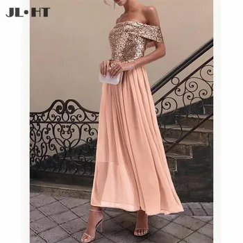 

2019 In Stock Off Shoulder Bridesmaid Dresses Long with Sequins Ankle Length Maid of Honor Wedding Party Dress Bridesmaid Dress