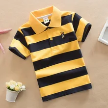 Детская Хлопковая футболка, футболка поло, одежда для мальчиков, Детская футболка-поло, хлопковая футболка в полоску с короткими рукавами для мальчиков, детская одежда в полоску