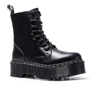 

Women Boots Leather Boots Black MartensBoots Women Ankle Boots DrMotorcycle Shoes Thick Heel Platform Autumn Martenst YellowLine