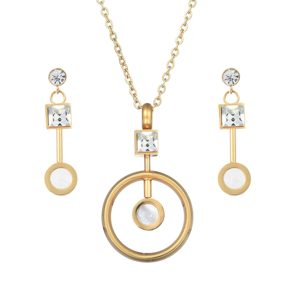 

Jewelry Set For Women Silver & Gold Color Round Design Necklace Stud Earrings Party Jewelry 2020