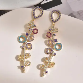 

Micro-set zircon earrings colorful circle balloon long women wild earrings