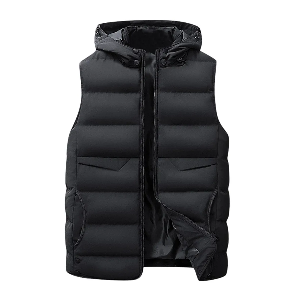 

Autum Winter Men's Vest Warm Hooded Jacket Sleeveless For Men Plus Size Men Waistcoat Solid Casual Thicken Mens Work Vests