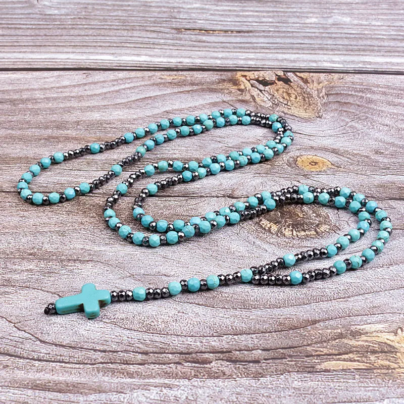 Каменная бусина 4 мм с гематитовыми бусинами подвеска-крест для мужчин и женщин