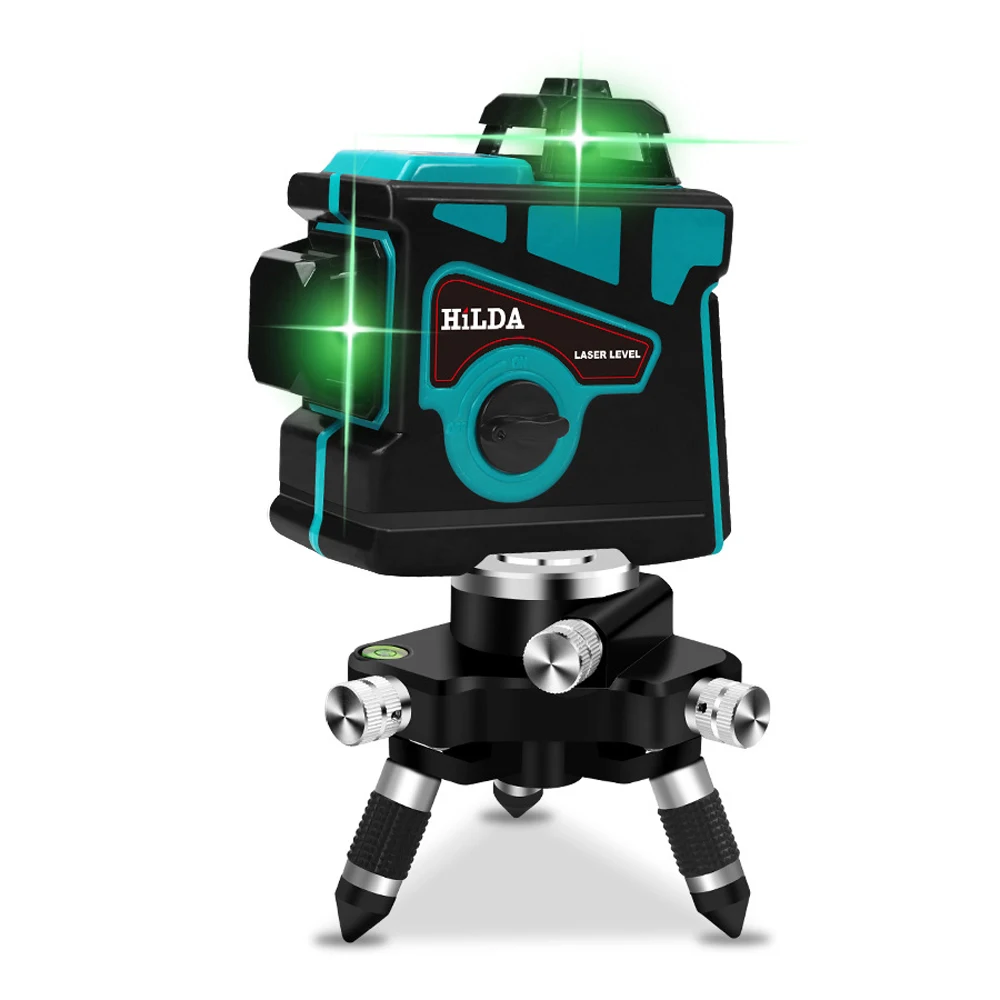 HILDA Профессиональный 360 самонивелирующийся 3D лазерный уровень 12 линий вертикальный крест супер мощный автоматический Зеленый уровень инструмент