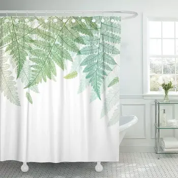 

Botany Leaf Fern Leaves Green Botanical Abstract Skeleton on White Border Boho Floral Shower Curtain 60"X72" Decorative