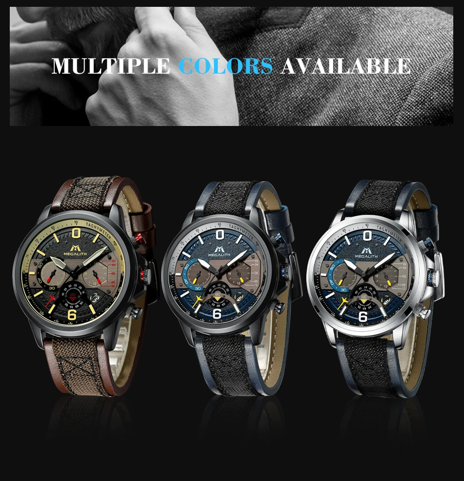MEGALITH мужские спортивные водонепроницаемые часы лучший бренд класса люкс кожаный Хронограф с ремешком кварцевые часы мужские s военные Relogio Masculino