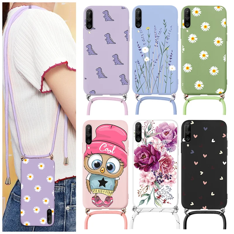 For Huawei P30 Pro Lite Case Strap Cord Lanyard Silicone Fundas For Huawei P30Pro P30Lite P 30 Chain Necklace Flower Bumper Capa iphone waterproof bag