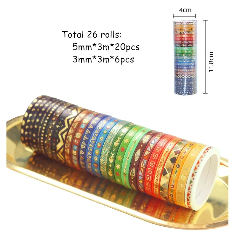 24 Rolls Washi Tape Set Foil Gold Skinny 3MM Wide Decorative Masking Tape