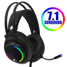 Jogos fone de ouvido gamer 7.1 surround som usb 3.5mm com fio rgb luz jogo fones de ouvido com microfone para tablet pc xbox um ps4(China)