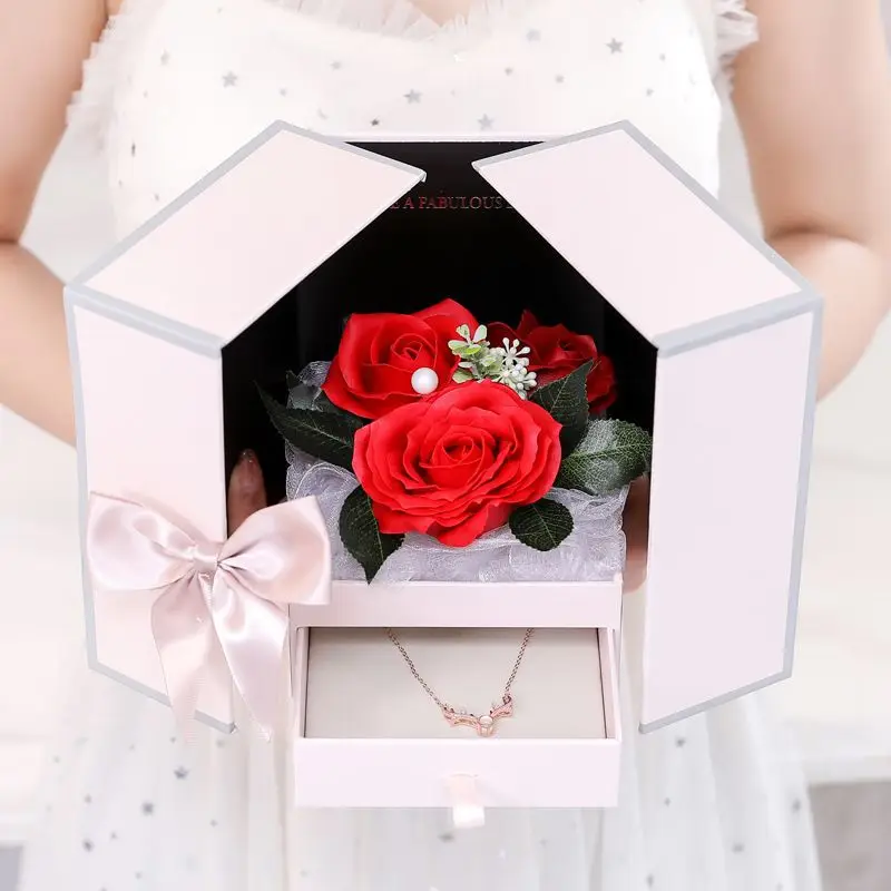 

Unfade Rose flower Jewelry Gift Box with Surprise 100 Languages I Love you Necklace Anniversary Gift For Mother girlfriend