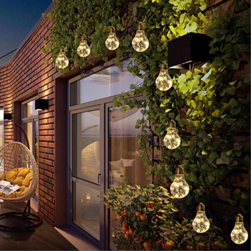 Solar Garden Lights Outdoor, 10/ 20 Bulbs Copper Wire Bulbs String Lights Solar Hanging Lights Clear Round Ball LED Solar Lights solar lights for sale