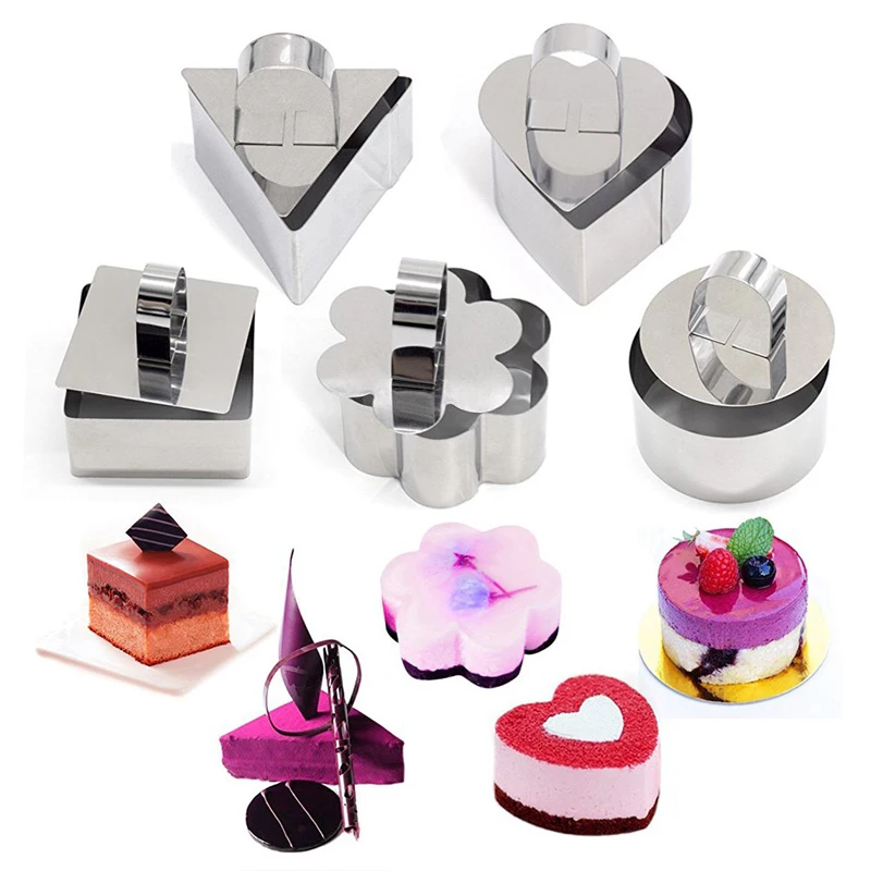 

Stainless Steel Food Pastry Dessert Ring 3D Mousse Molds with Pusher for Molding Layering Cake Cutting Round Mousse Ring Metal