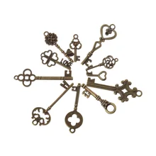 11 шт антикварный старинный старомодный скелет ключ кулон сердце лук замок стимпанк