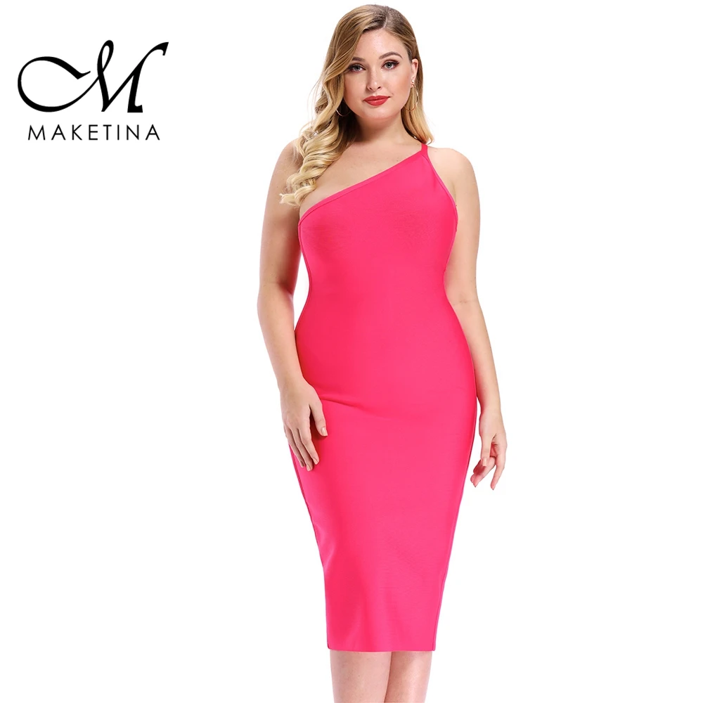 Maketina Новинка одно плечо размера плюс Бандажное платье розовое Бандажное платье для женщин сексуальные Клубные вечерние размера плюс облегающее платье