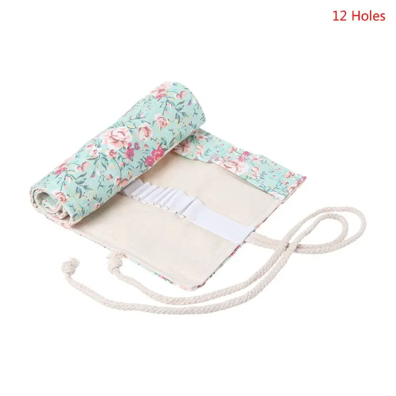 

Floral Print 12/24/36/48/72 Holes Canvas Roll Up Makeup Pencil Bag Wrap Curtain Pen Case Holder Storage Pouch