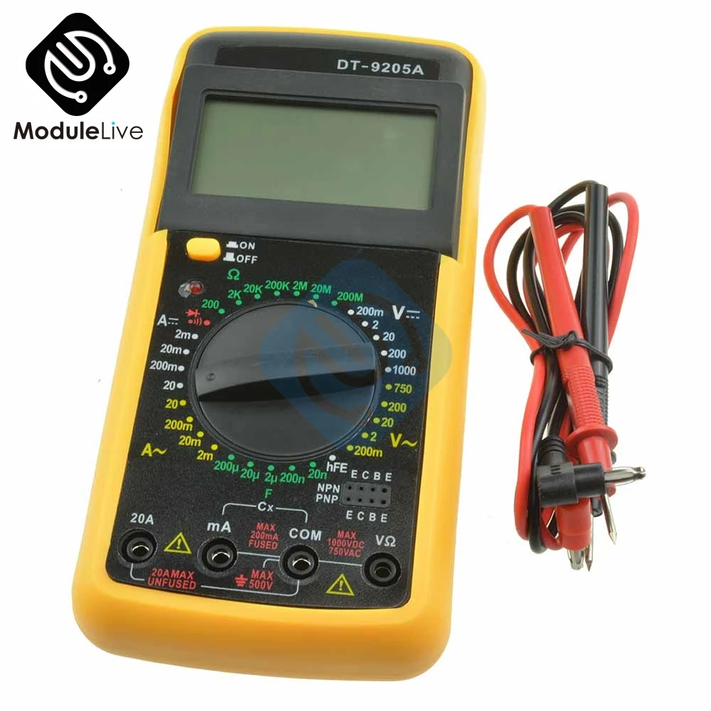 DT9205A Ручной цифровой DT-9205A мультиметр ЖК-дисплей AC/DC Амперметр Сопротивление емкостный вольтметр тестер P20 зонд