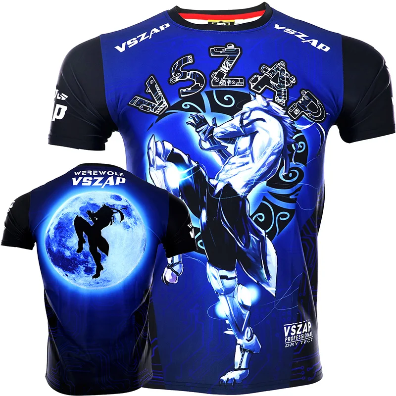 

VSZAP Elastic Quick-drying T-shirt Fitness Wolf Short-sleeved Muay Thai MMA Fighting Sanda Fighting Sport Shirts Boxing jerseys