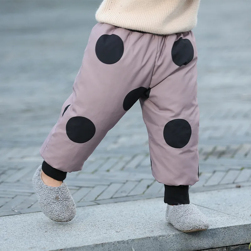 Детские зимние брюки Детские Пуховые Брюки плотные теплые штаны для малышей уличная одежда Детские хлопковые штаны