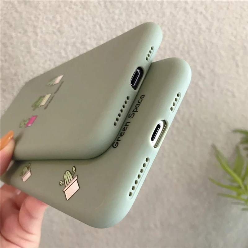 Ottwn мультфильм чехол для телефона в форме кактуса для iPhone 11 Pro Max XS Max XR X 6 6s 7 8 Plus 5 5S SE зеленые растения цветок Мягкий ТПУ задняя крышка