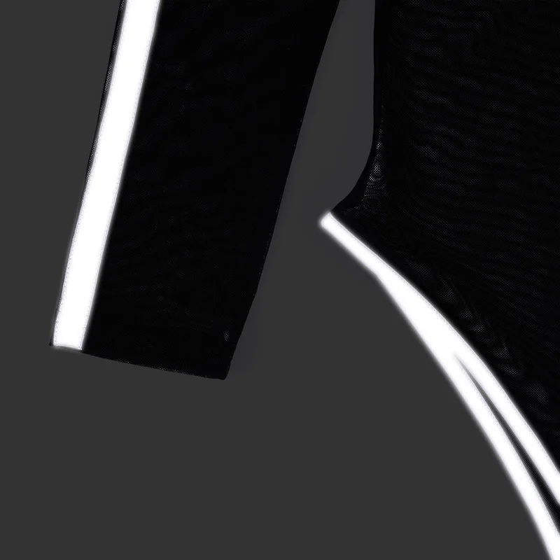 BKLD Summer Women Fashion Reflective Striped Bodysuits New Clubwear Sexy Black Mesh See Through Women Bodysuit Shorts