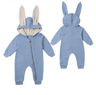 light blue Детская одежда для новорожденных; одежда для альпинизма милые одеяния детские большие уши кролика; футболка с длинными рукавами комбинезон с капюшоном, на молнии, детские комбинезоны для мальчиков Детский комбинезон - Цвет: light blue