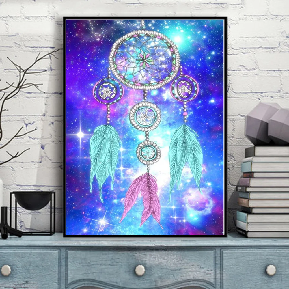 Round Full Drill Diamond Arts Dream Catcher Picture Cross Stitch Painting for Home Wall Decoration Ruisita DIY 5D Diamond Painting Kits for Adults Kids 45 x 35 cm 