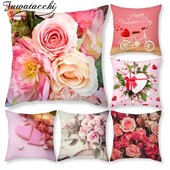 

Fuwatacchi Valentine's Day Gift Pillow Cover Love Flower cushion Cover Printed Throw Pillowcase for Home Sofa Decorative Pillow