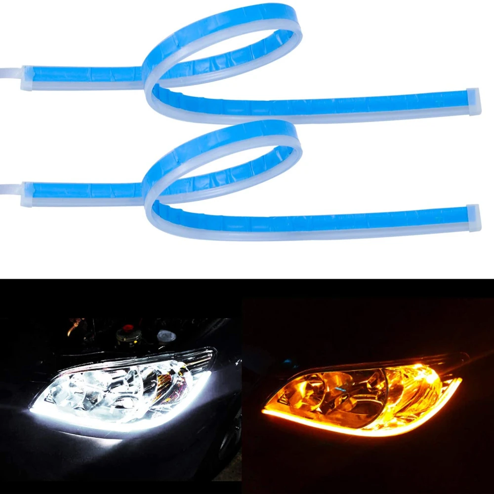 

2pcs Car Drl Led Daytime Running Light Turn Signal Flexible Soft Tube Guide Car LED Strip Light 30 45 60cm Waterproof