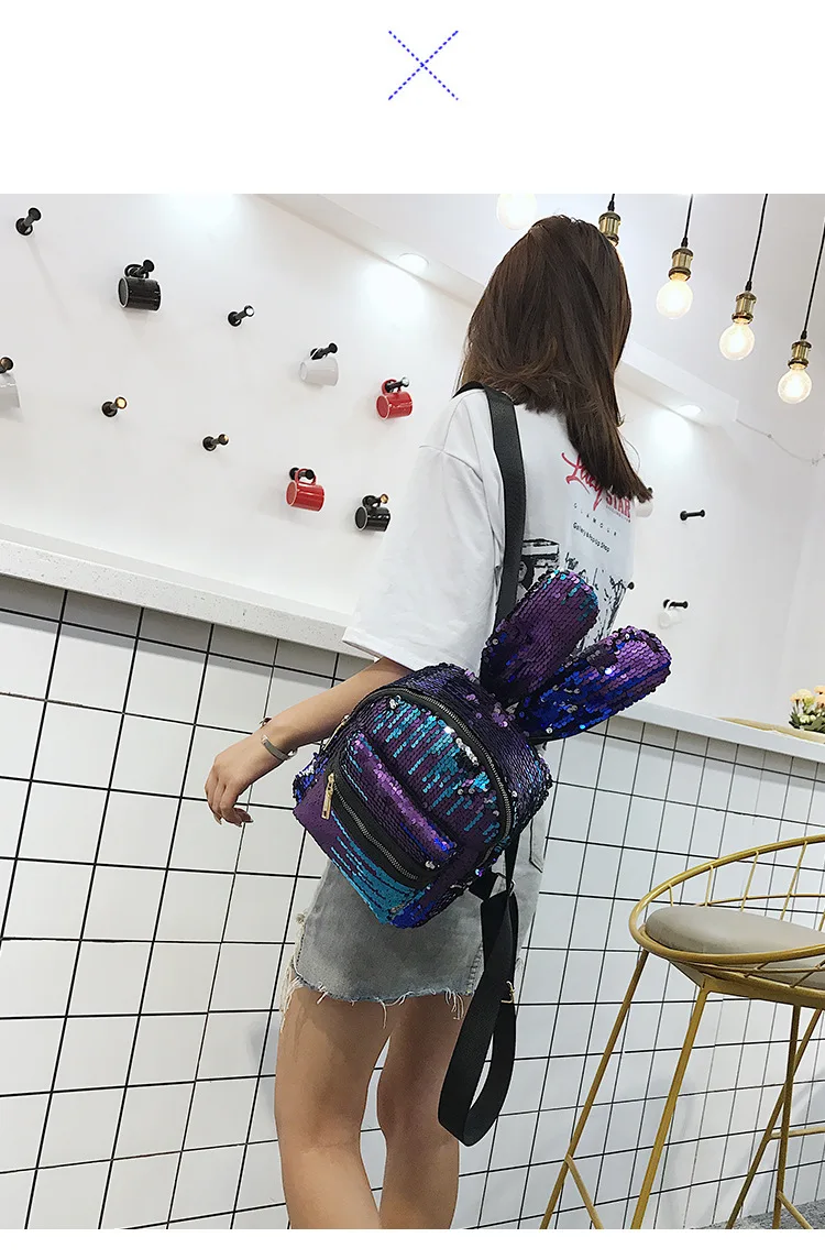 Backpack Student Sequins Rabbit Ears Bag Women Girls Backpacks Rucksack For Teenager Cartoon Cute Schoolbags Travel Backpack