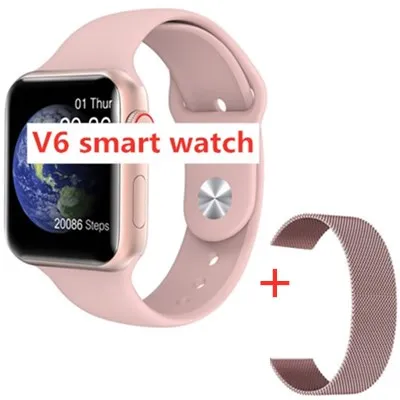 add Steel strap V6 Смарт-часы для мужчин, трекер сердечного ритма Iwo 8 Plus, женские Смарт-часы для Apple IOS Android PK Iwo 9 10 11 12 F10 P68 W34 Y1 - Цвет: add Steel strap