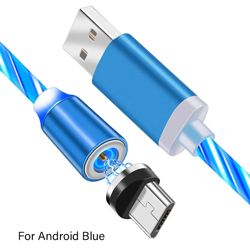 Магнитный зарядный Micro usb type-C кабель для быстрой зарядки для iphone samsung xiaomi redmi note 7 светодиодный светящийся провод USB C - Цвет: Blue For Micro