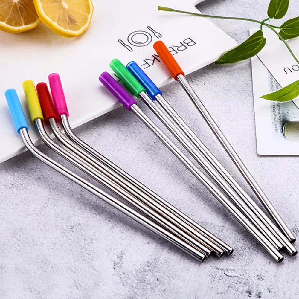 Многоразовые Нержавеющая сталь соломинки 6 шт./компл. прямые изогнутые для питья