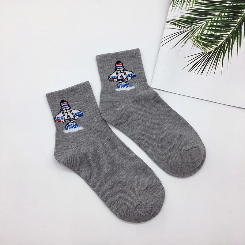 Новые женские носки на каждый день Harajuku Корея Япония хлопок котенок Пламя Стиль носки мужские китайский кактусовый пистолет Акула чужеродных Студентов Носки S-8 - Цвет: Синий