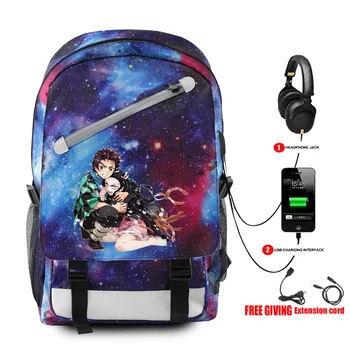 

2019 New Demon Slayer Kimetsu no Yaiba USB charging backpack slash with chain backpack for students Hot Trend Fashion Backpack