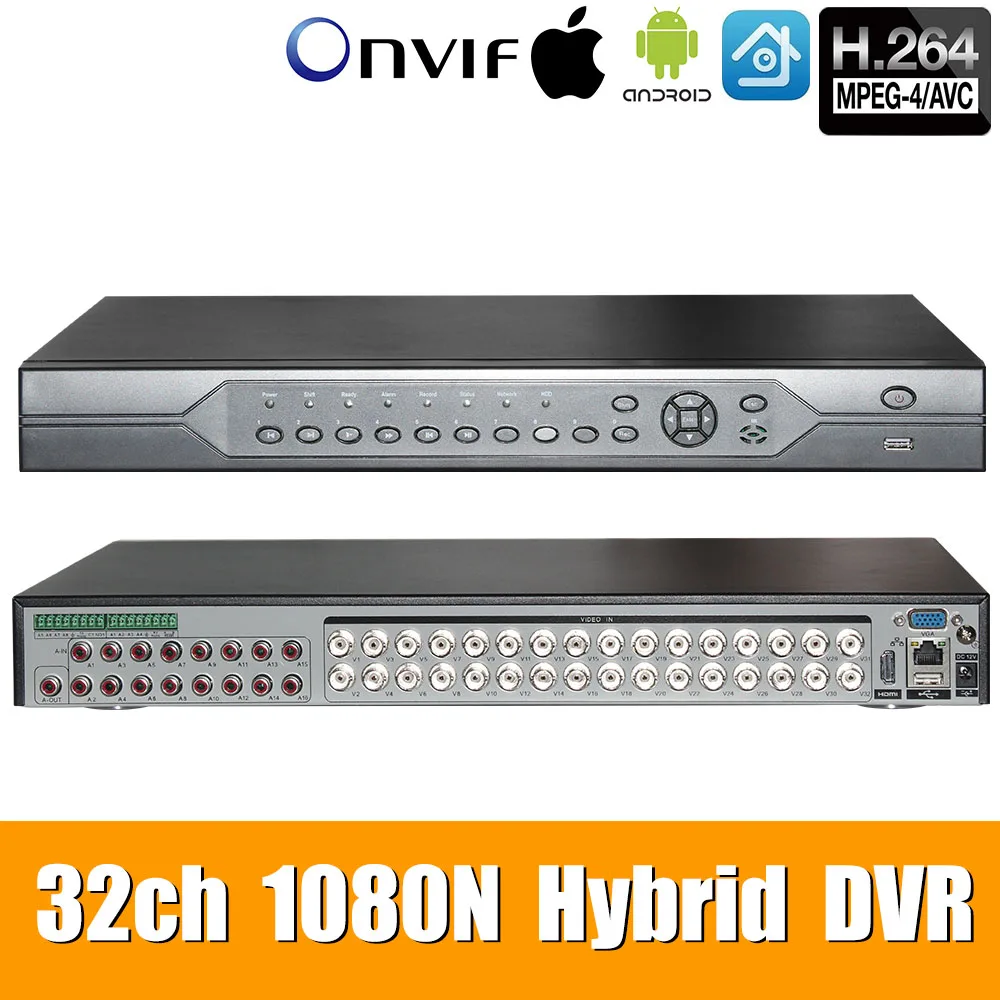 32ch 1080N DVR 6 в 1 коаксиальный CVI TVI AHD система видеонаблюдения гибридный