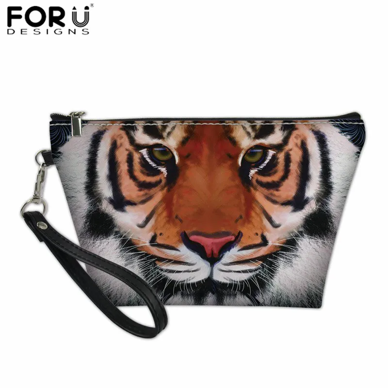FORUDESIGNS/косметичка из искусственной кожи для женщин и мужчин, на молнии, косметичка с 3D принтом тигра, маленькая сумка для макияжа