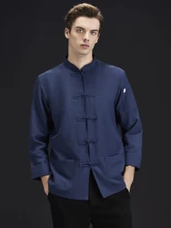 Men's traditional Chinese clothes spring and autumn real clothes Tang clothes men's Kung Fu Taiji master clothes chef clothes me