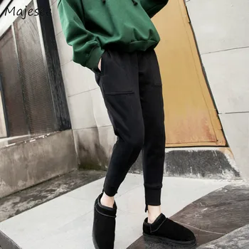 

Pants Women Plus Size Black Solid All Match Thicker Winter High Waist Trousers Womens Sweatpants Harajuku Korean Streetwear Warm