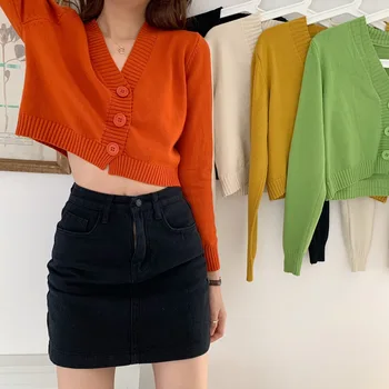 

Sexy Cropped Cardigan Sweaters Women Black White Short Sweater Femme Single Breasted Sweater Tops Woman Knitted Cardigan Jacket