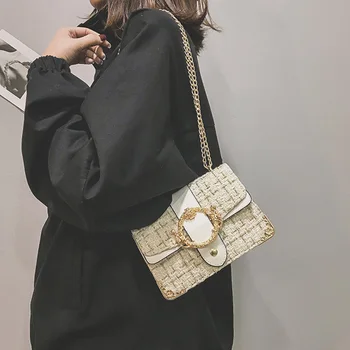 

Women Girls Fashion Bag Vintage All-match Woolen Chain Shoulder Crossbody Casual Small Square Bag