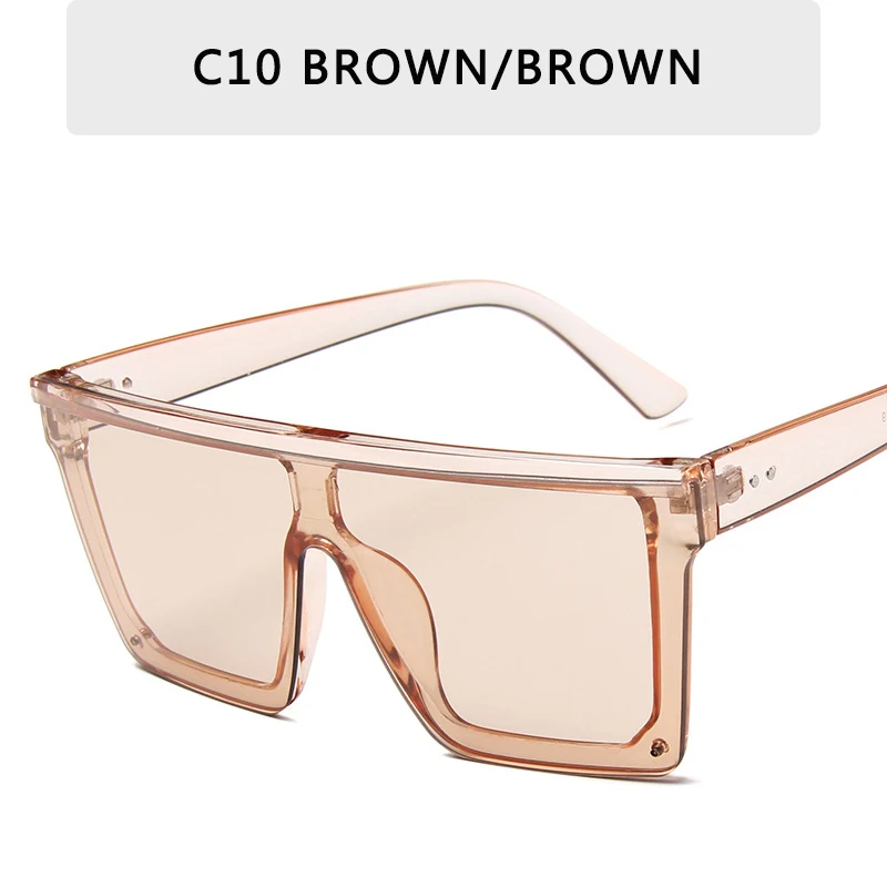 Винтажные негабаритные Квадратные Солнцезащитные очки мужские и женские плоские модные цельная линза солнцезащитные очки женские брендовые оттенков зеркальные - Цвет линз: C10