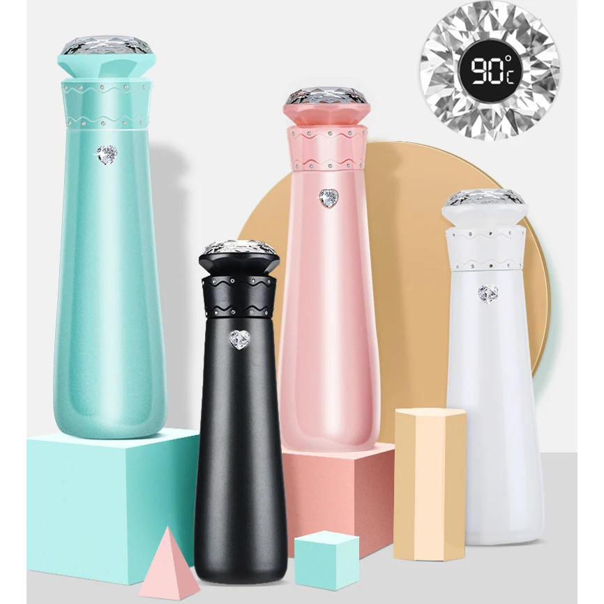 

Smart Vacuum Flasks Diamond LCD Touch Screen Thermoses Stainless Steel Insulated Water Bottle Crystal Gift for Her with box