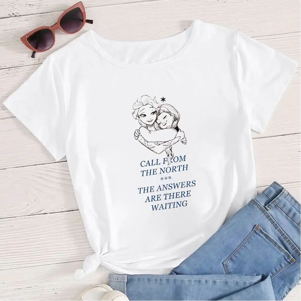 Disney Frozen Wanita T Shirt Queen Elsa Anna Suster Pelukan 2021 Musim Panas Fashion Lengan Pendek Kaus Putih Desain Kaos Manis T Shirt Aliexpress