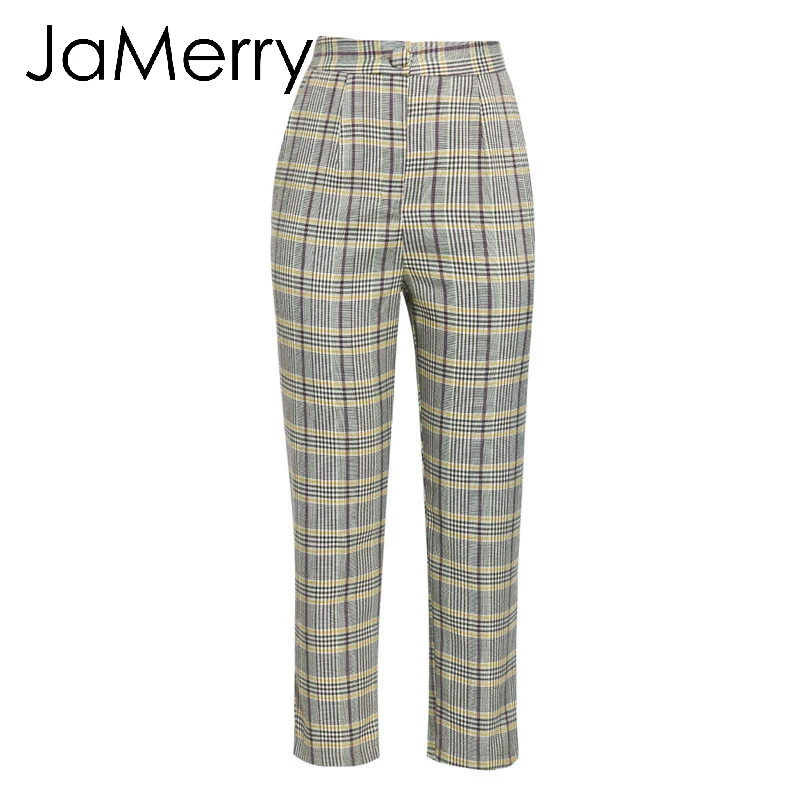 Pant JaMerry, винтажный клетчатый двубортный женский Блейзер, костюм, набор, длинный рукав, для офиса, леди, брючный костюм, Повседневный, уличная одежда, брючный костюм - Цвет: Pant