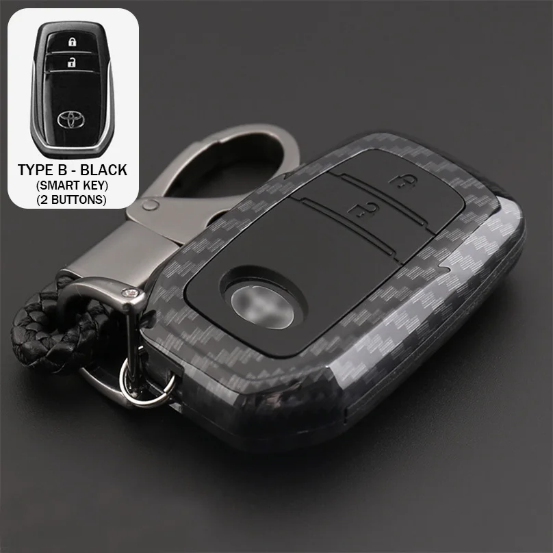Type B - Black 1 шт. корпус из углеродного волокна+ силиконовый чехол корпус дистанционного ключа Fob чехол для Toyota Corolla Camry Prado RAV4 - Название цвета: Type B - Black